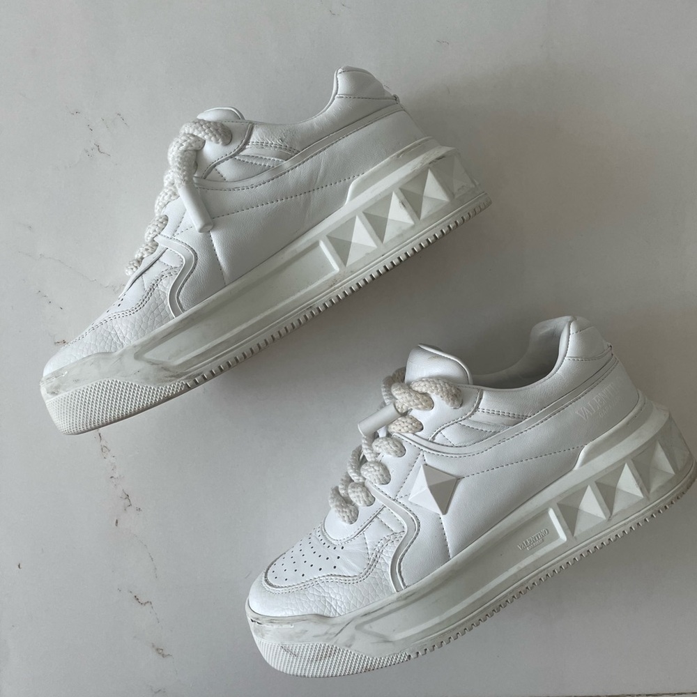 Valentino One Stud Xl Trainer in Nappa Leather in White